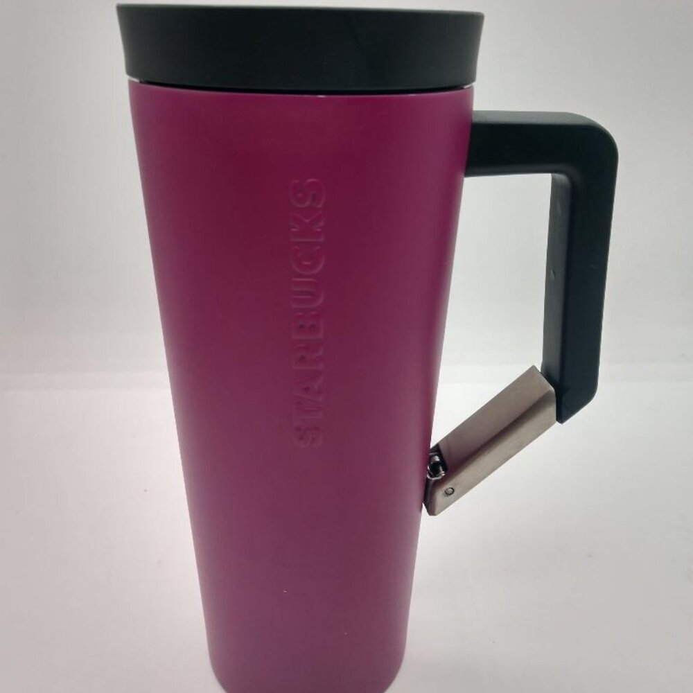 Starbucks Magenta Vacuum Stainless Steel Tumbler Clip on Handle 16 OZ Thermos